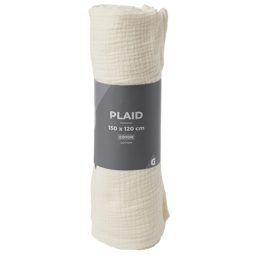 Plaid bleu uni 100% coton 150x120cm