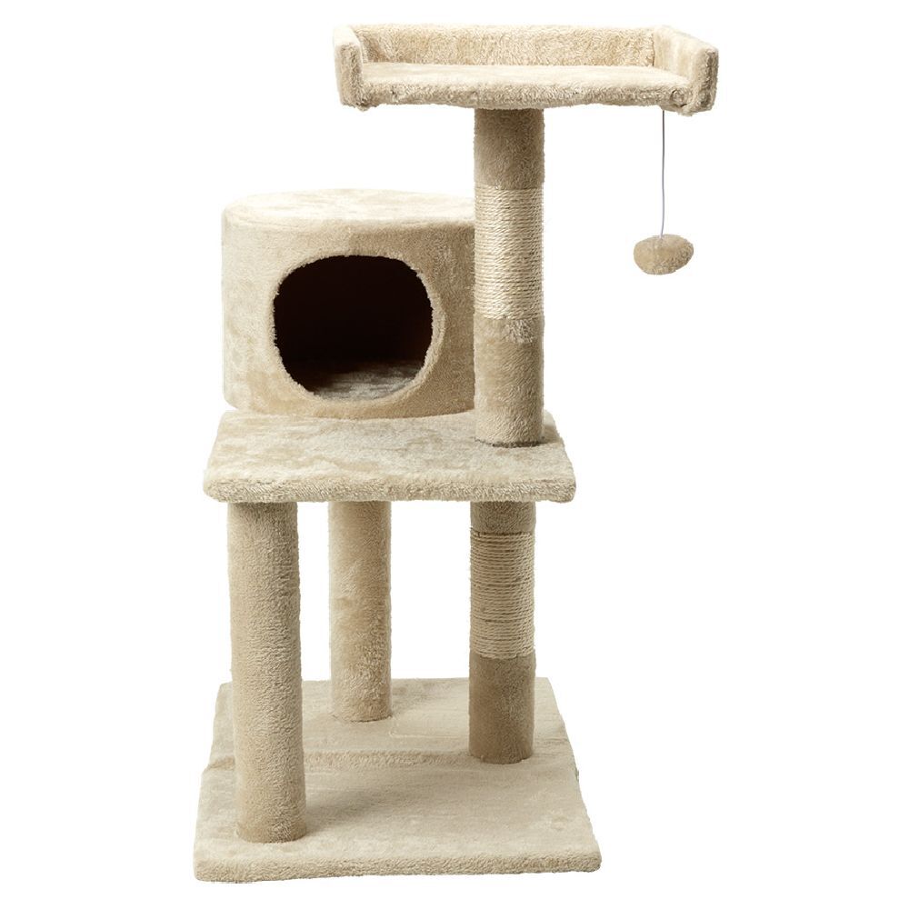 Arbre à chat 3 niveaux avec couchage et griffoirs beige