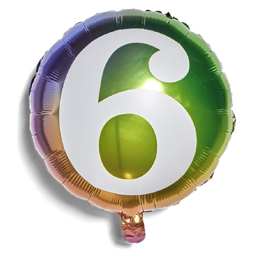 Ballon alu chiffre 6 métallisé multicolore Ø45cm