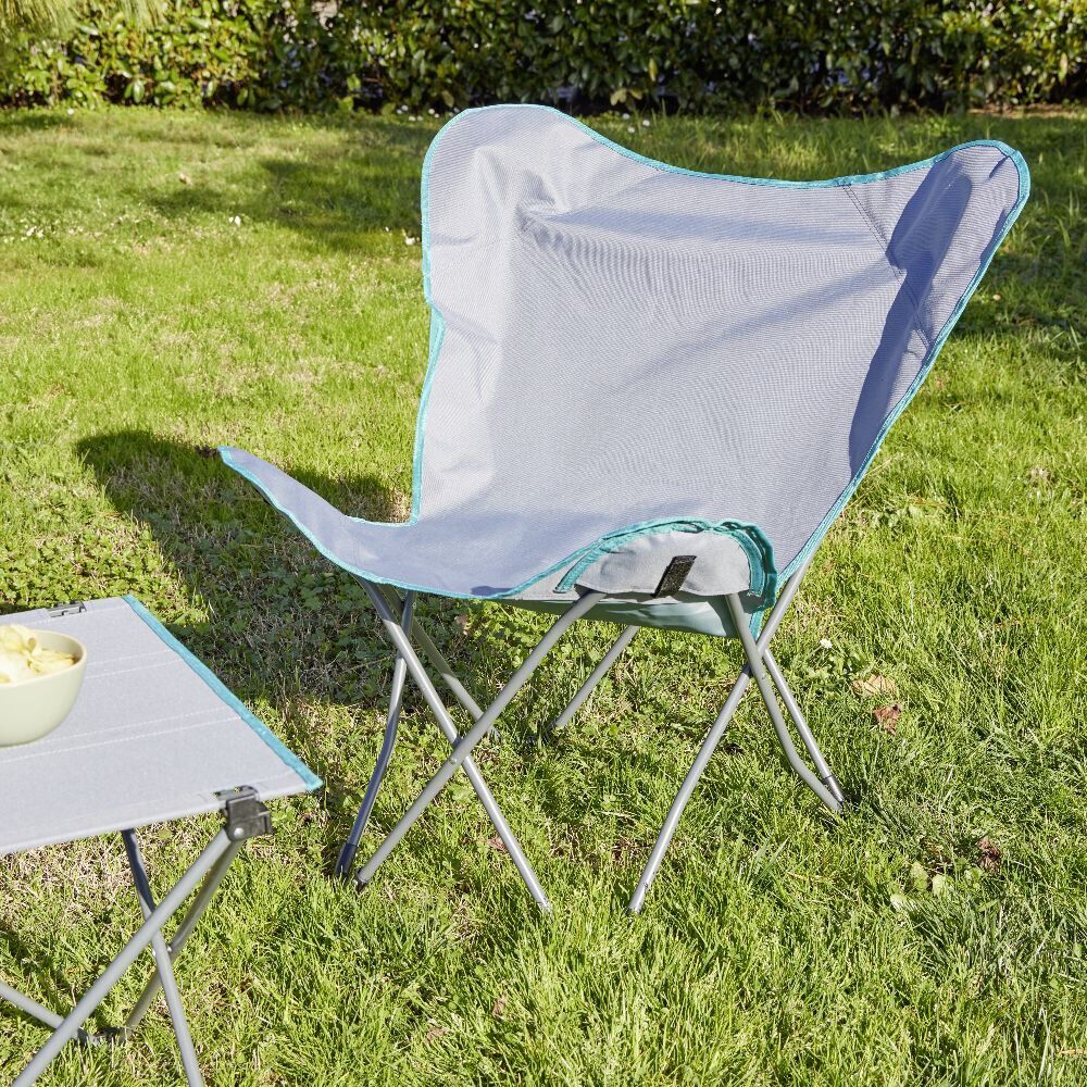 Chaise de camping pliable acier et polyester bleu