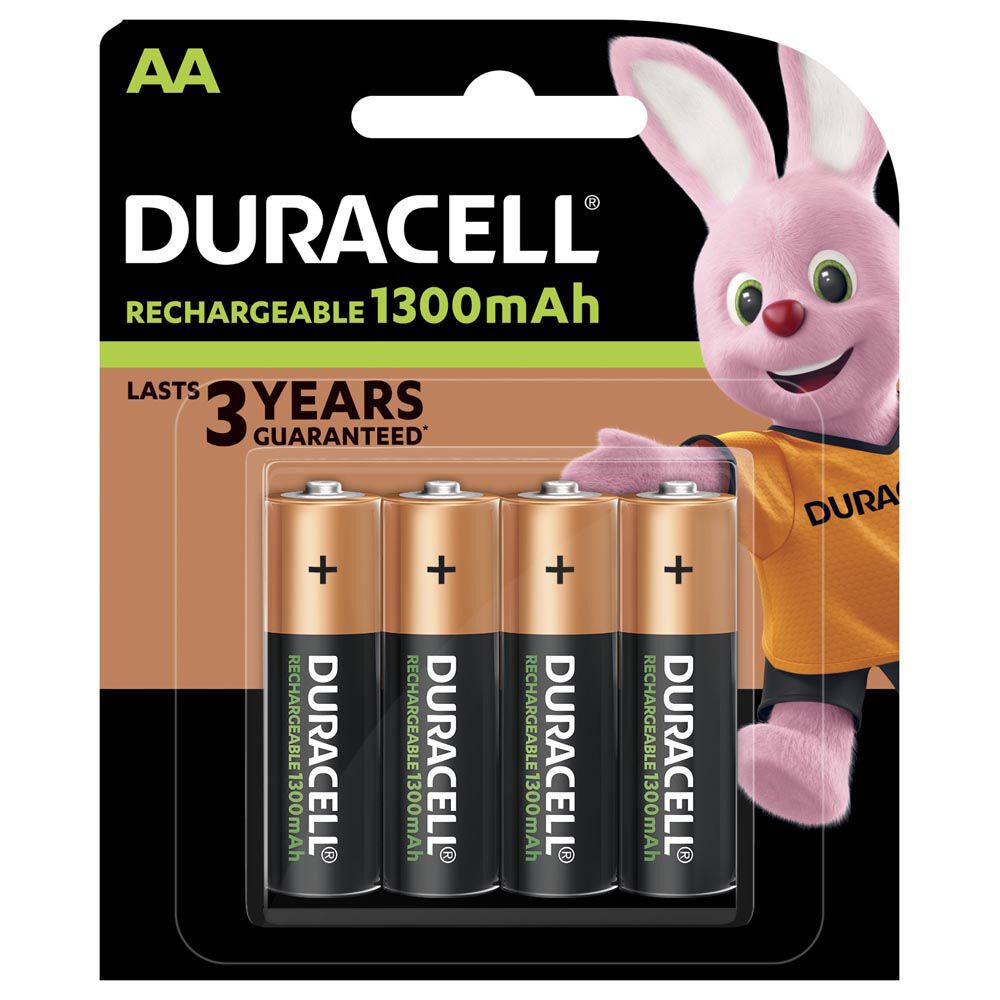 Pile rechargeable Duracell AA 1300 mAh, LR6 - Lot de 4