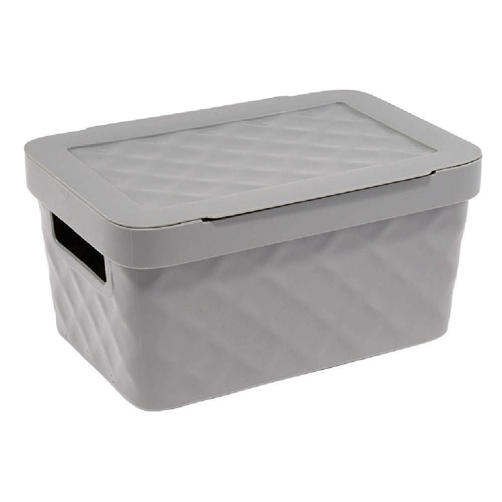 Boîte rangement en plastique gris design relief 4,5L