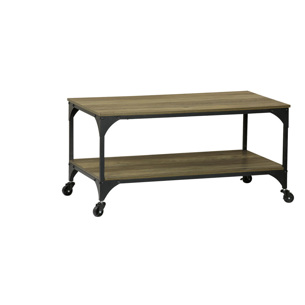 Table basse Detroit métal bois noir et marron  90x45xH50 cm