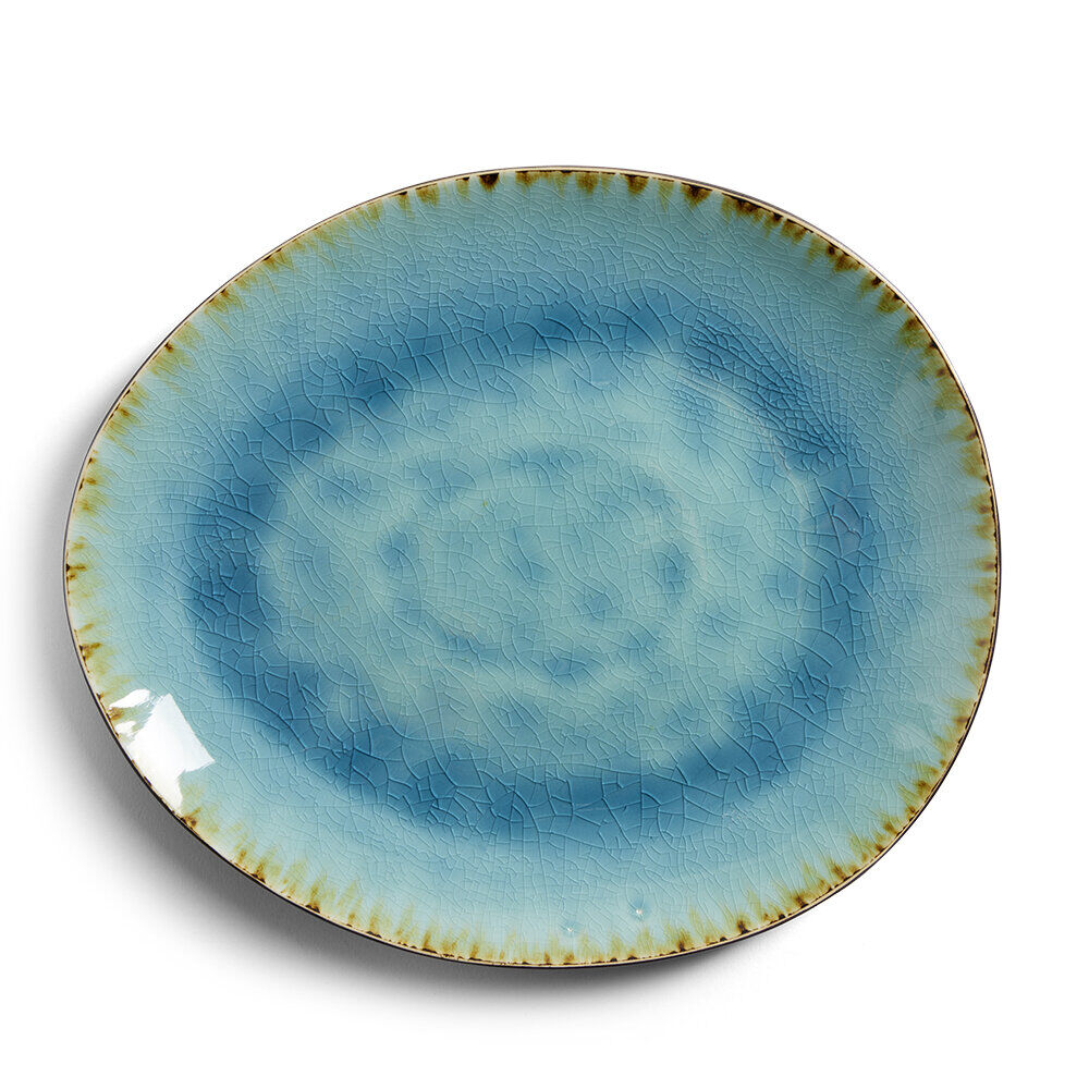 Assiette décore plate grès vert Ø28,5x24cm