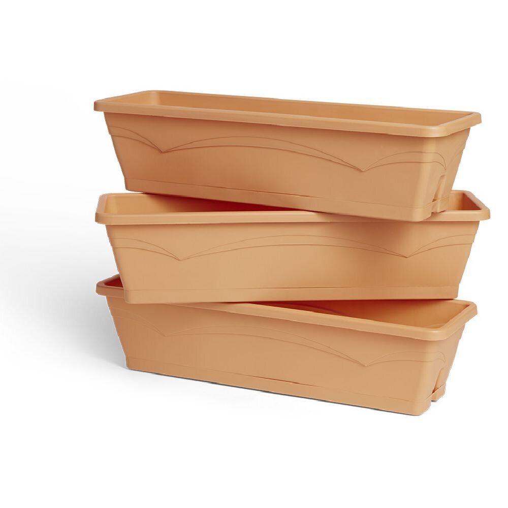 Lot de 3 balconnières 6L - 50x15x17cm plastique terracotta