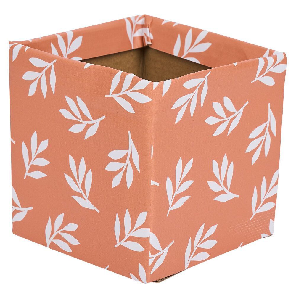 Cache-pot carré en carton motif végétal