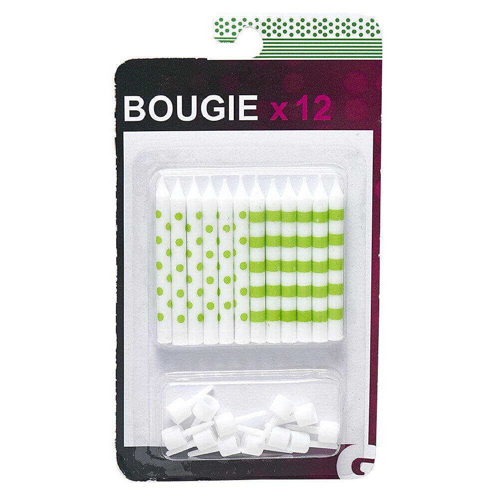 Bougies x12 avec support déco vert et blanc