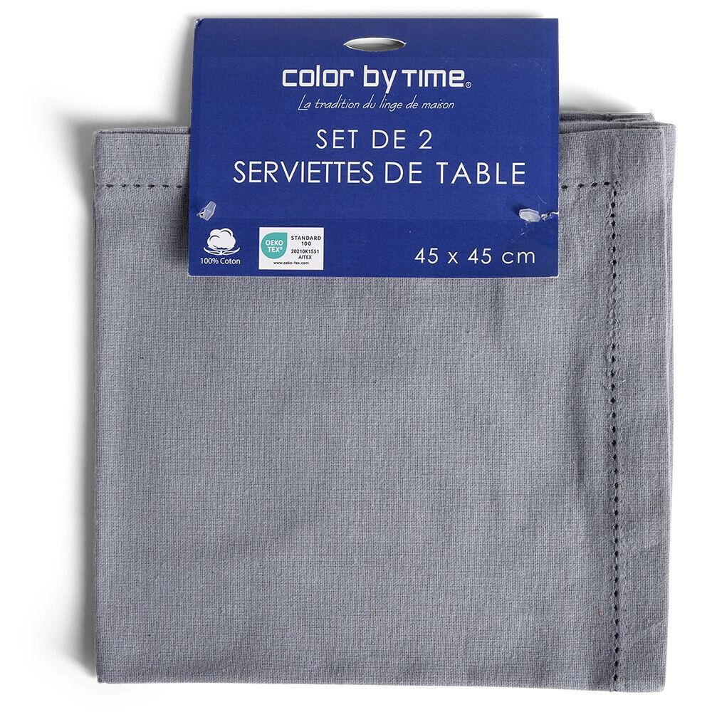 Lot de 2 serviettes de table coton 45x45cm - 4 coloris