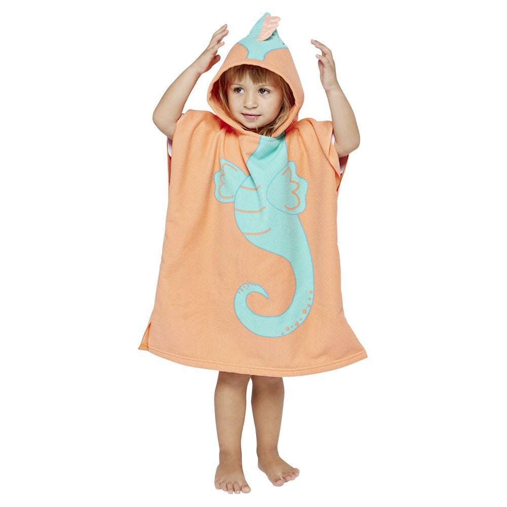 Poncho de bain enfant Funky motif hippocampe bleu et orange 50xH80cm