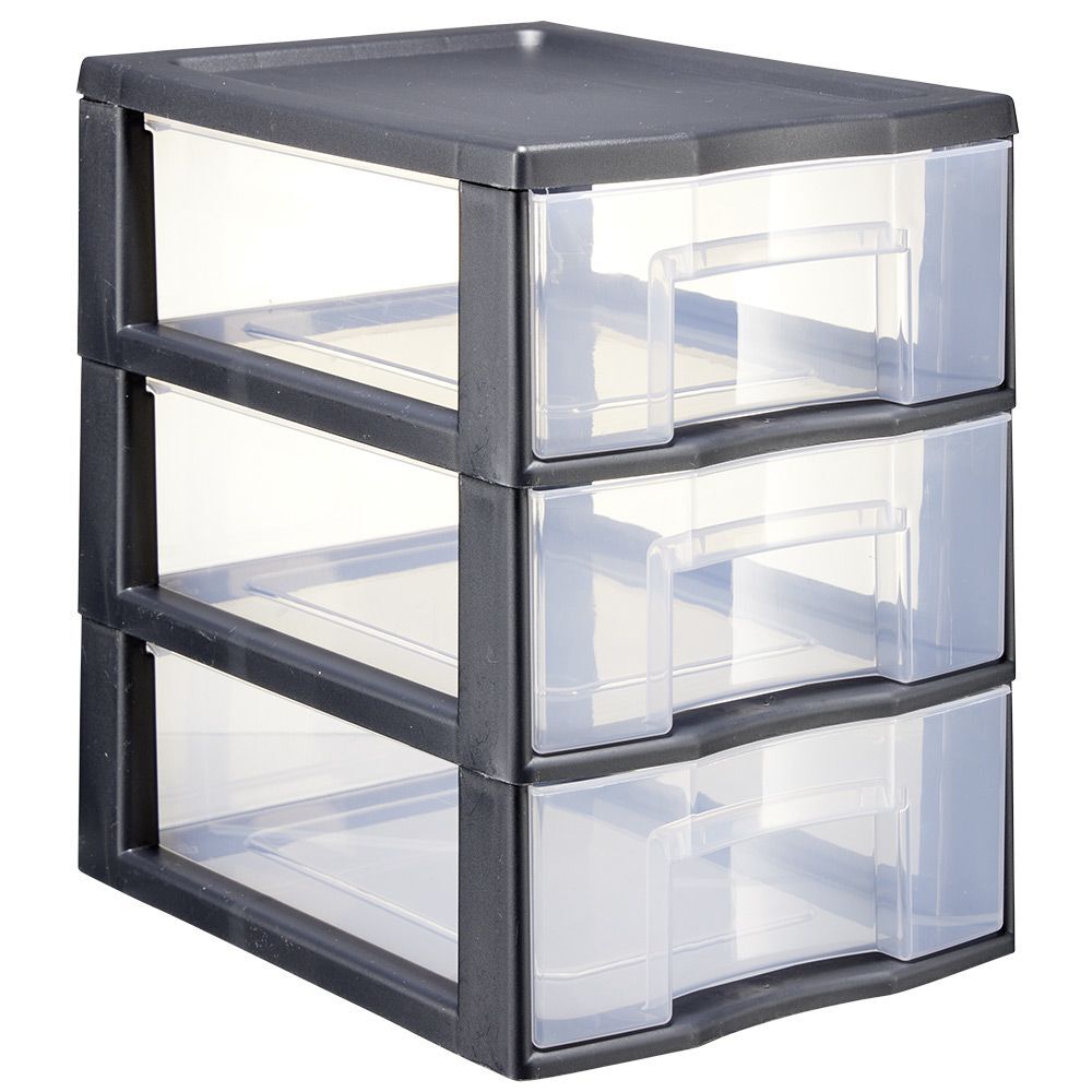 Tour de rangement A5 3 tiroirs noir et transparent 6 L