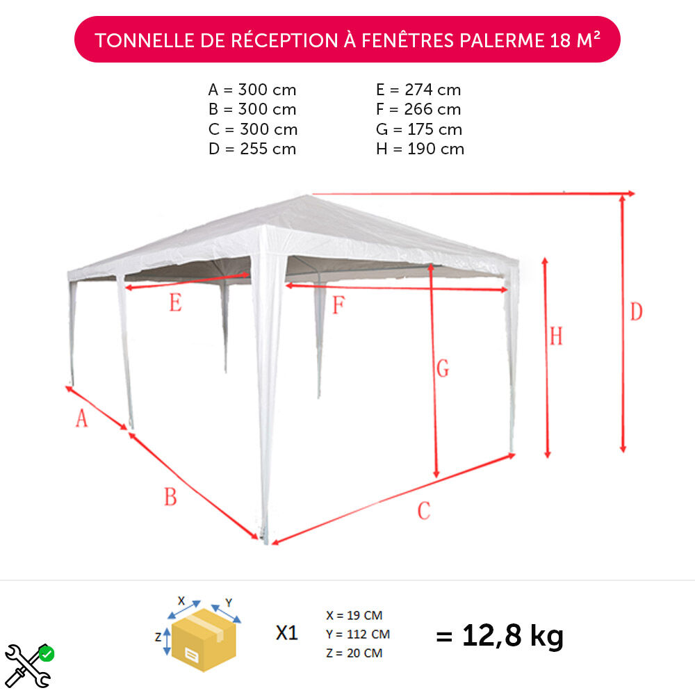 Tonnelle de réception à fenêtres Palerme 17 m²