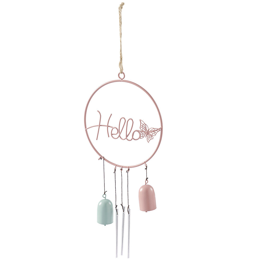 Carillon "Hello" en métal rose