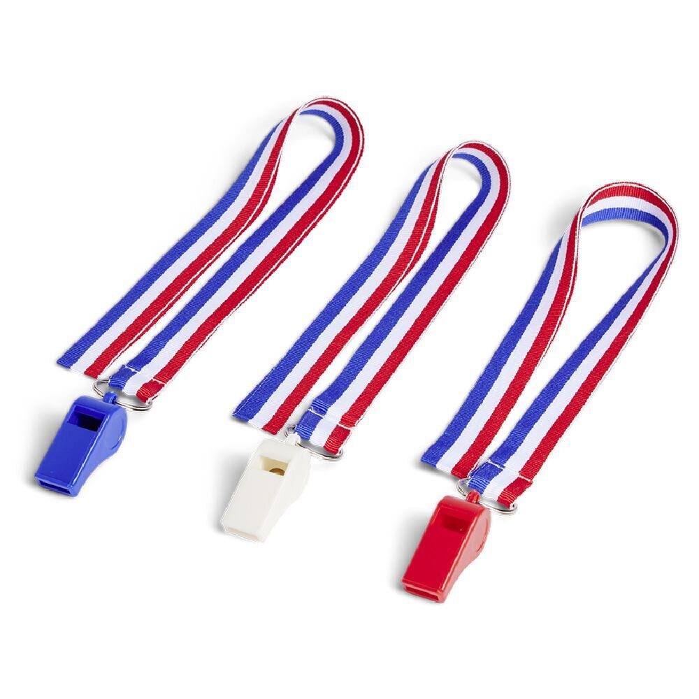 Lot de 3 sifflet Happy Party tricolores bleu, blanc, rouge