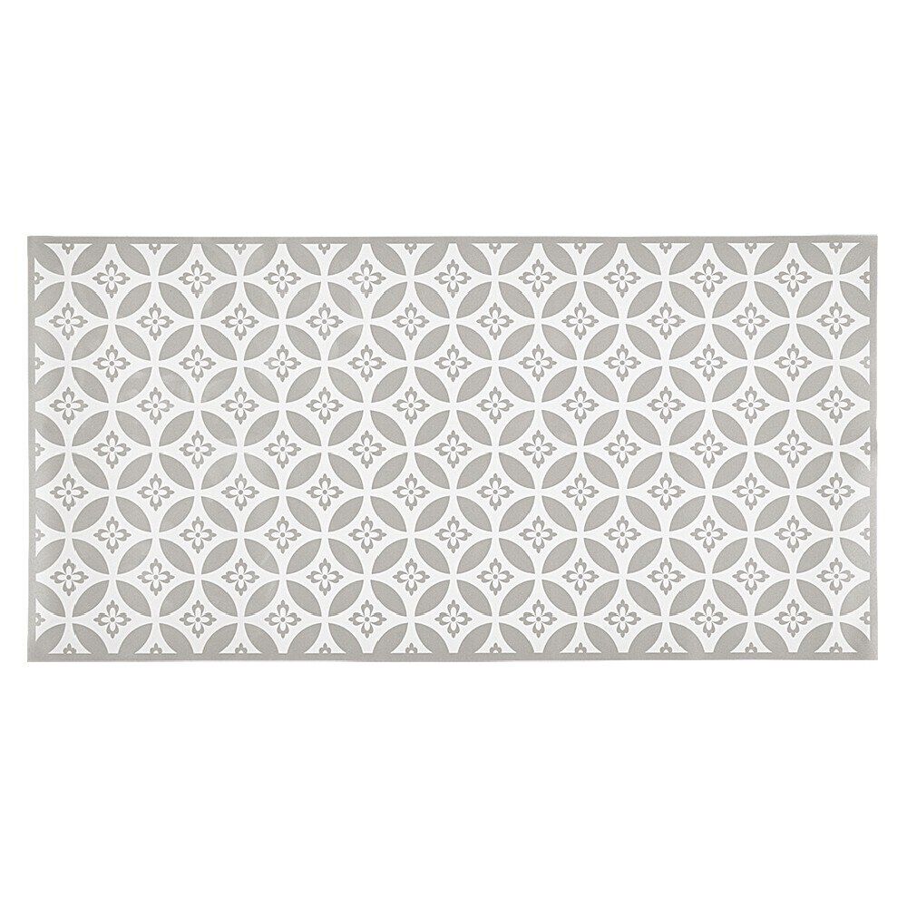 Tapis de cuisine en vinyle imprimé rosace blanc et gris L. 99 cm