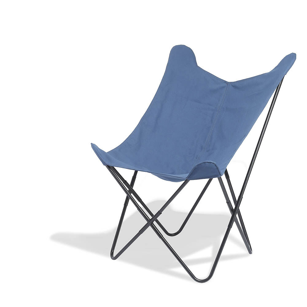 Fauteuil papillon tissu bleu jean Noa