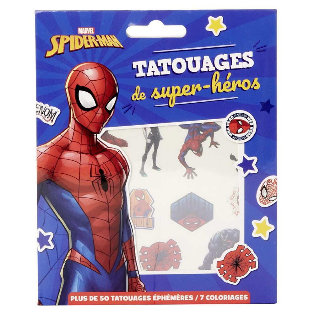 Pochette tatouage éphémère Spider-Man avec coloriage x7