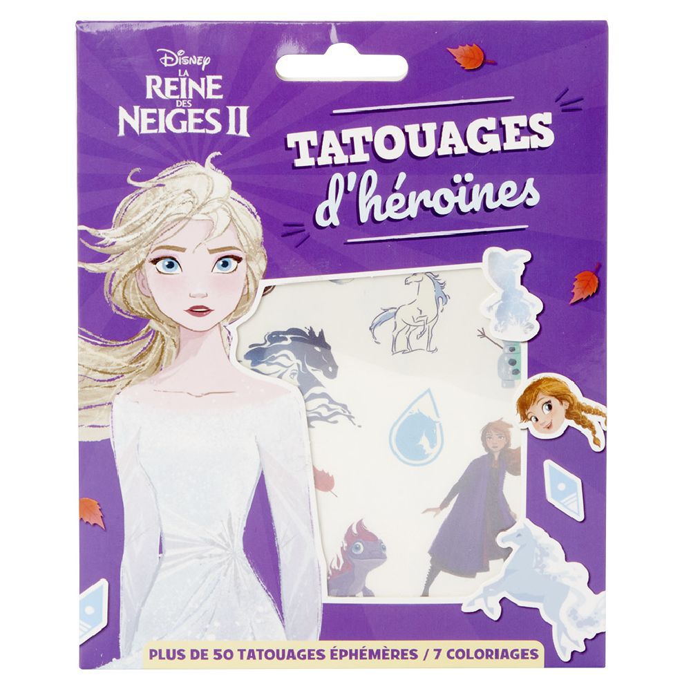 Pochette tatouage éphémère La Reine Des Neiges avec coloriage x7