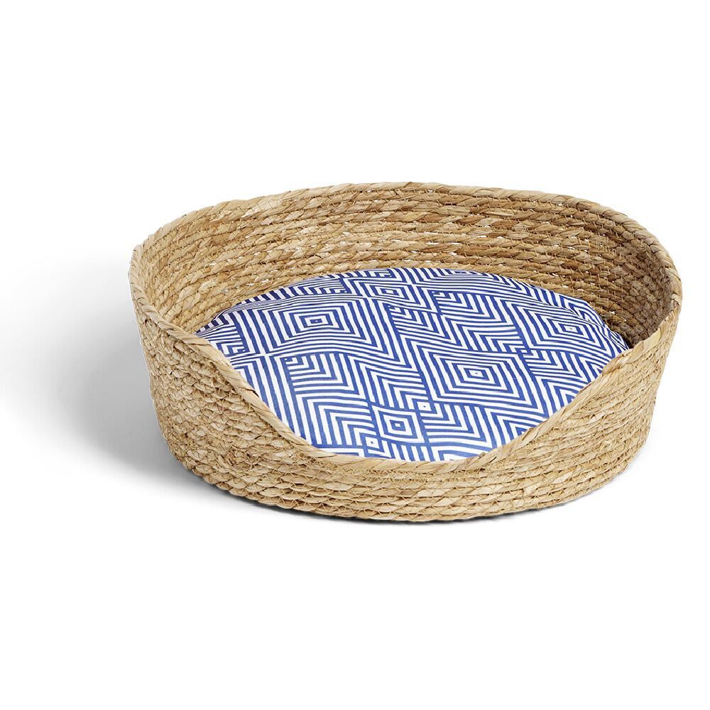 Panier pour chien motif géométrique Ø43xH14cm jonc et polyester bleu