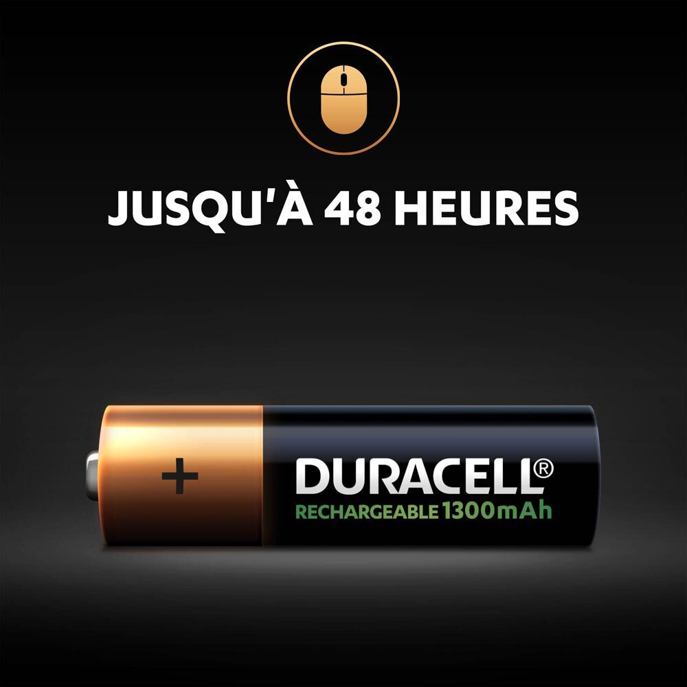 Pile rechargeable Duracell AA 1300 mAh, LR6 - Lot de 4