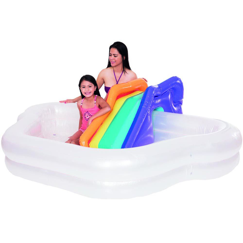 Piscine gonflable nuage toboggan arc-en-ciel