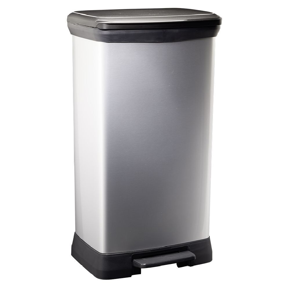 Poubelle à pédale plastique noir gris argenté 50L