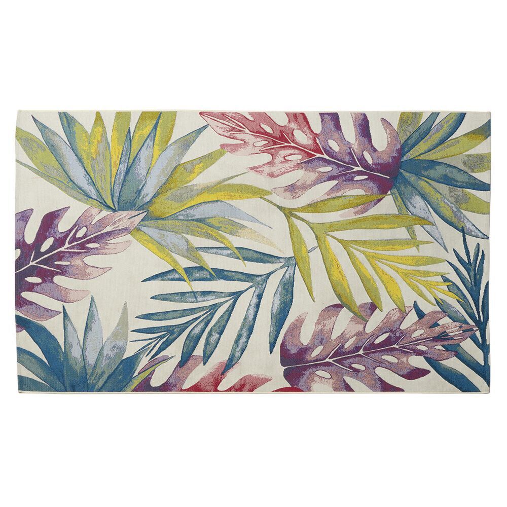 Tapis de jardin motif feuillage exotique multicolore 160x230cm