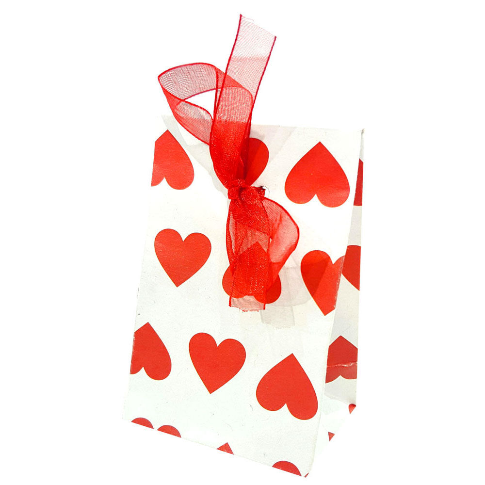 Sachet pour dragées motif coeurs rouges x6