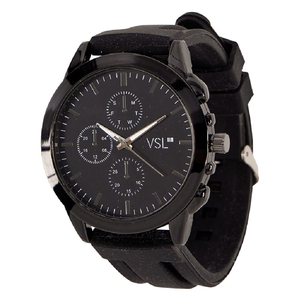 Montre ronde bracelet silicone noir