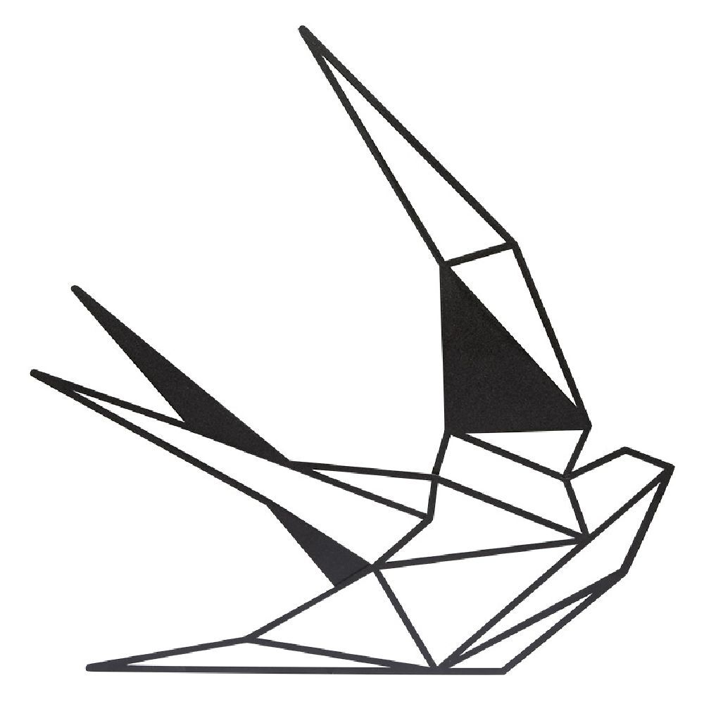 Décoration murale forme hirondelle style origami métal noir