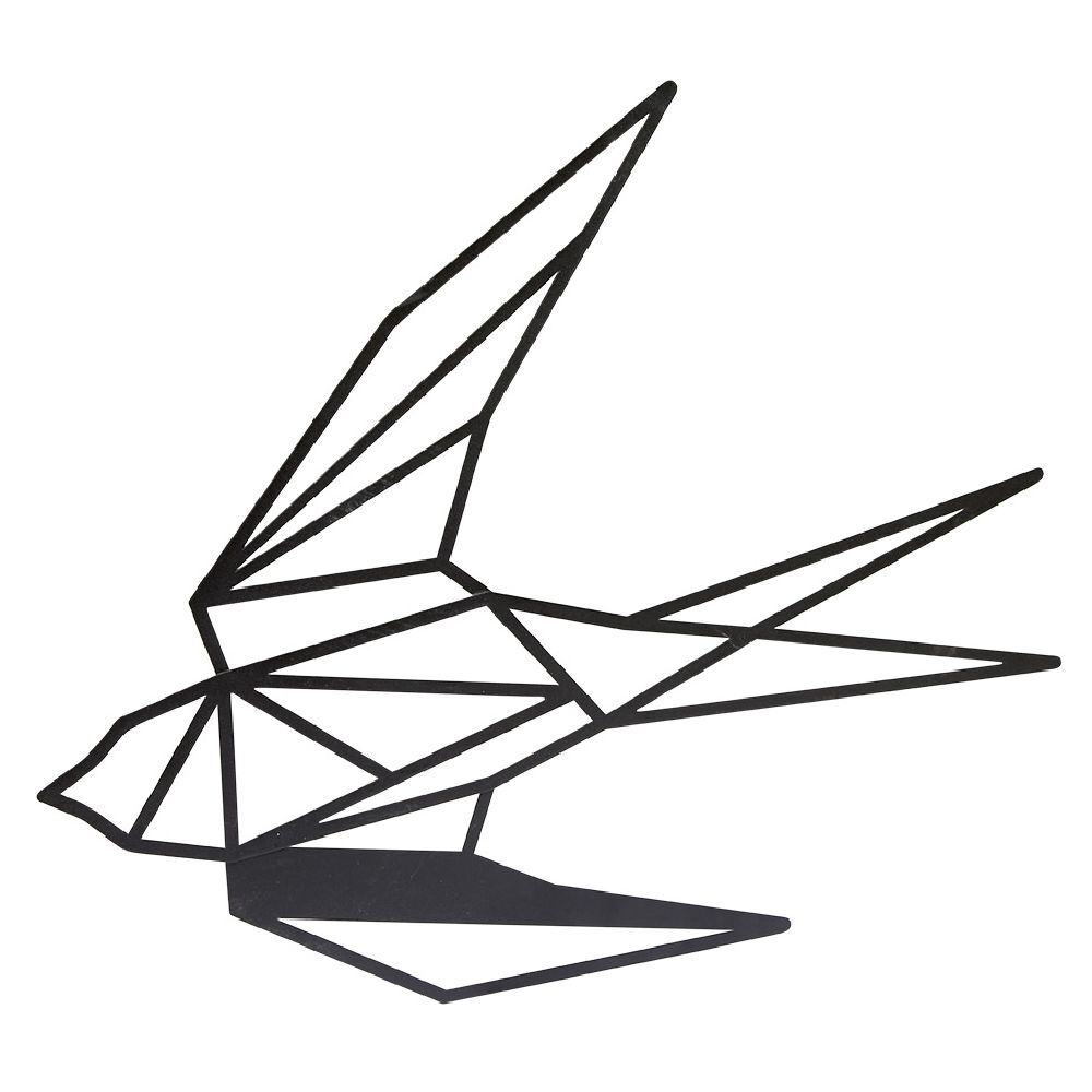 Décoration murale forme hirondelle style origami métal noir