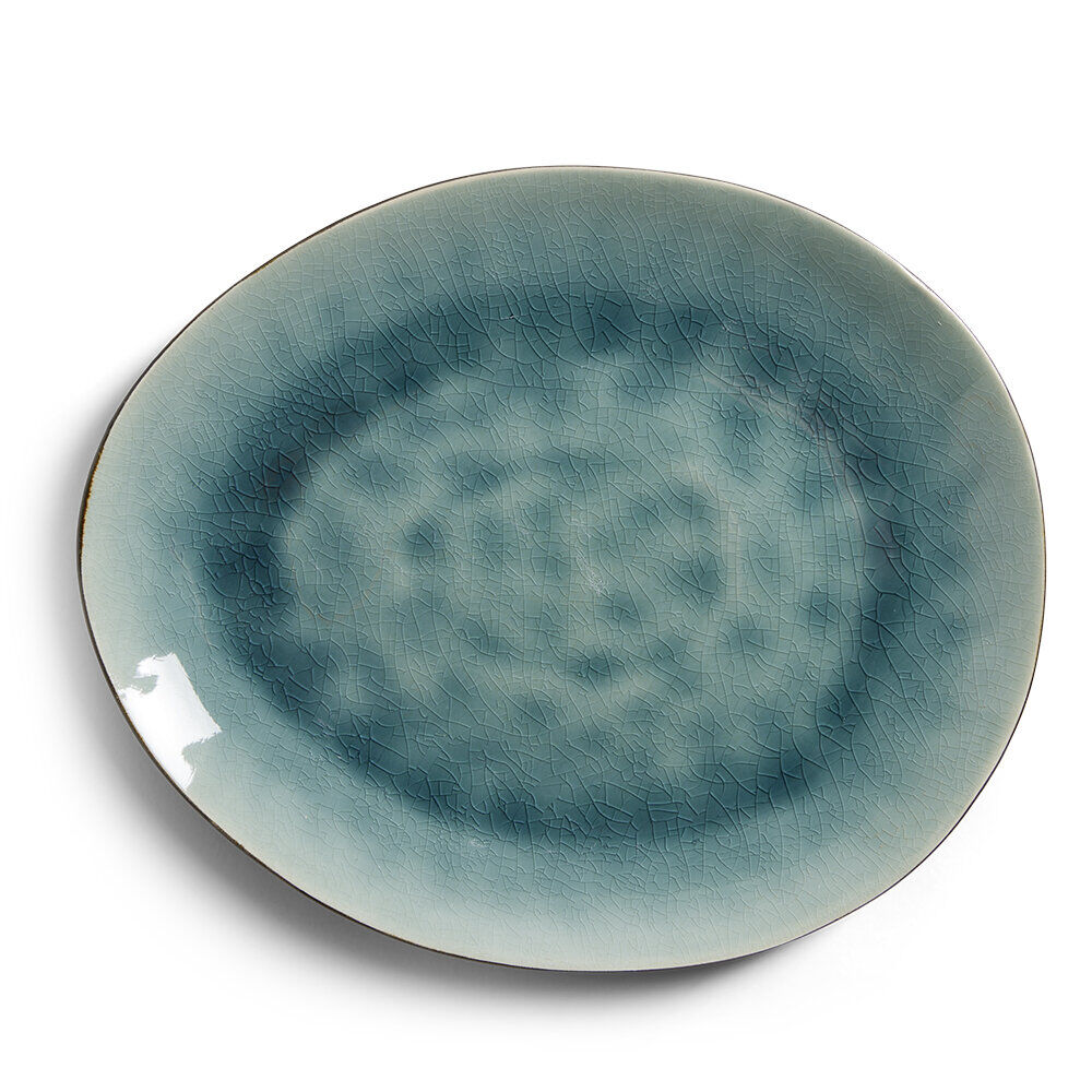 Assiette décore plate grès vert Ø28,5x24cm