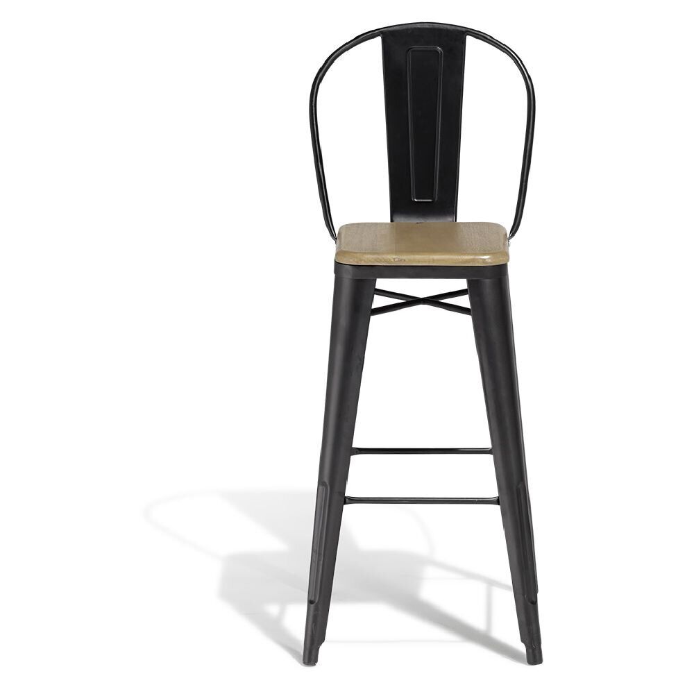 Chaise haute Fabrik métal noir et acacia 43x47xH.110 cm