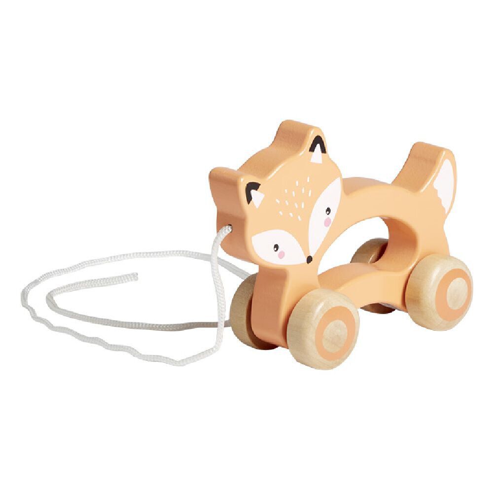 Animal à roulettes renard en bois orange H12cm